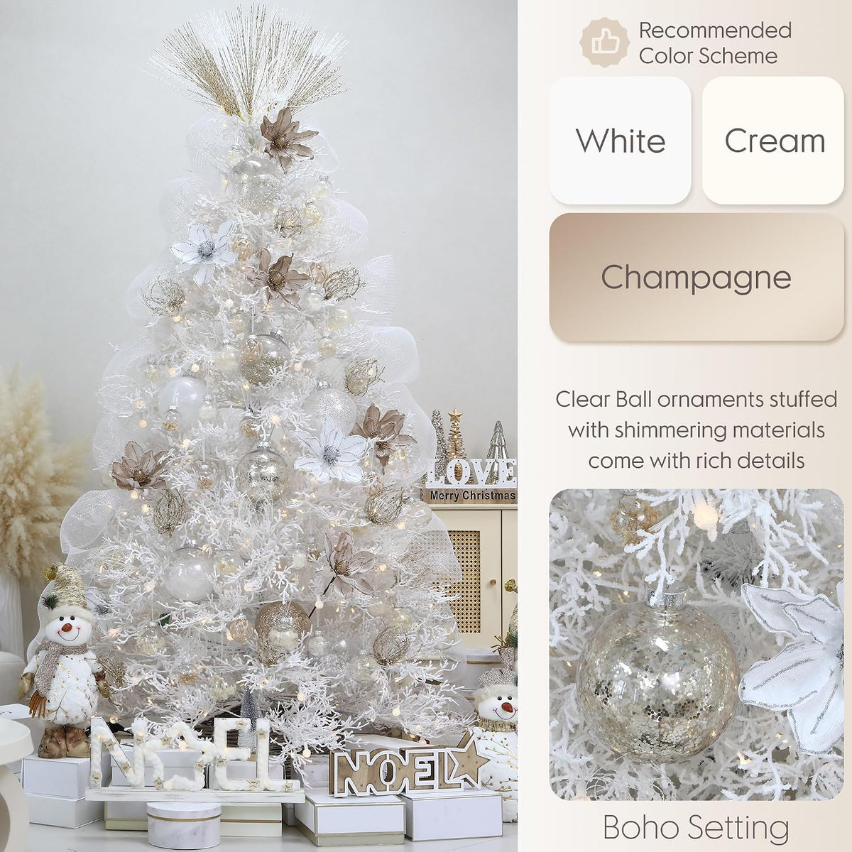 Sea Team 30-Pack Clear Christmas Ball Ornaments with Fillers, Champagne