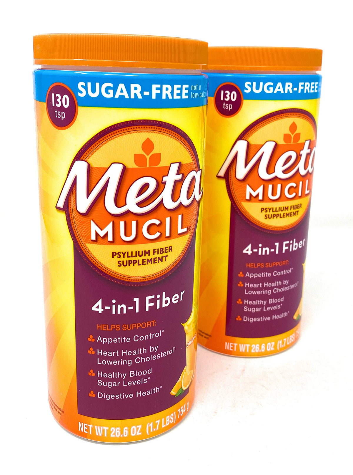 Metamucil 4-in-1 Psyllium Husk GLP-1 Friendly Fiber Supplement, Sugar-Free, 72 teaspoons, Orange Flavored, Daily Fiber Powder for Digestive Health, made with Plant-Based Psyllium Husk Fiber