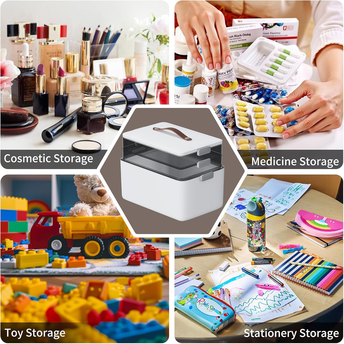 CTIME 3-Tier Medicine Organizer - Portable Medicine Cabinet with Handle | Multipurpose Medical Box, Pill Organizer, Empty First Aid Kit for Home