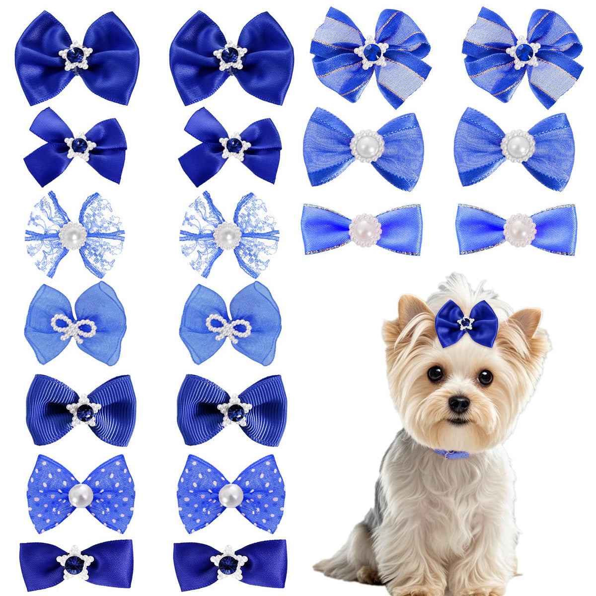 20PCS Cute Dog Hair Bows with Rubber Bands Handmade Mix Style for Puppy