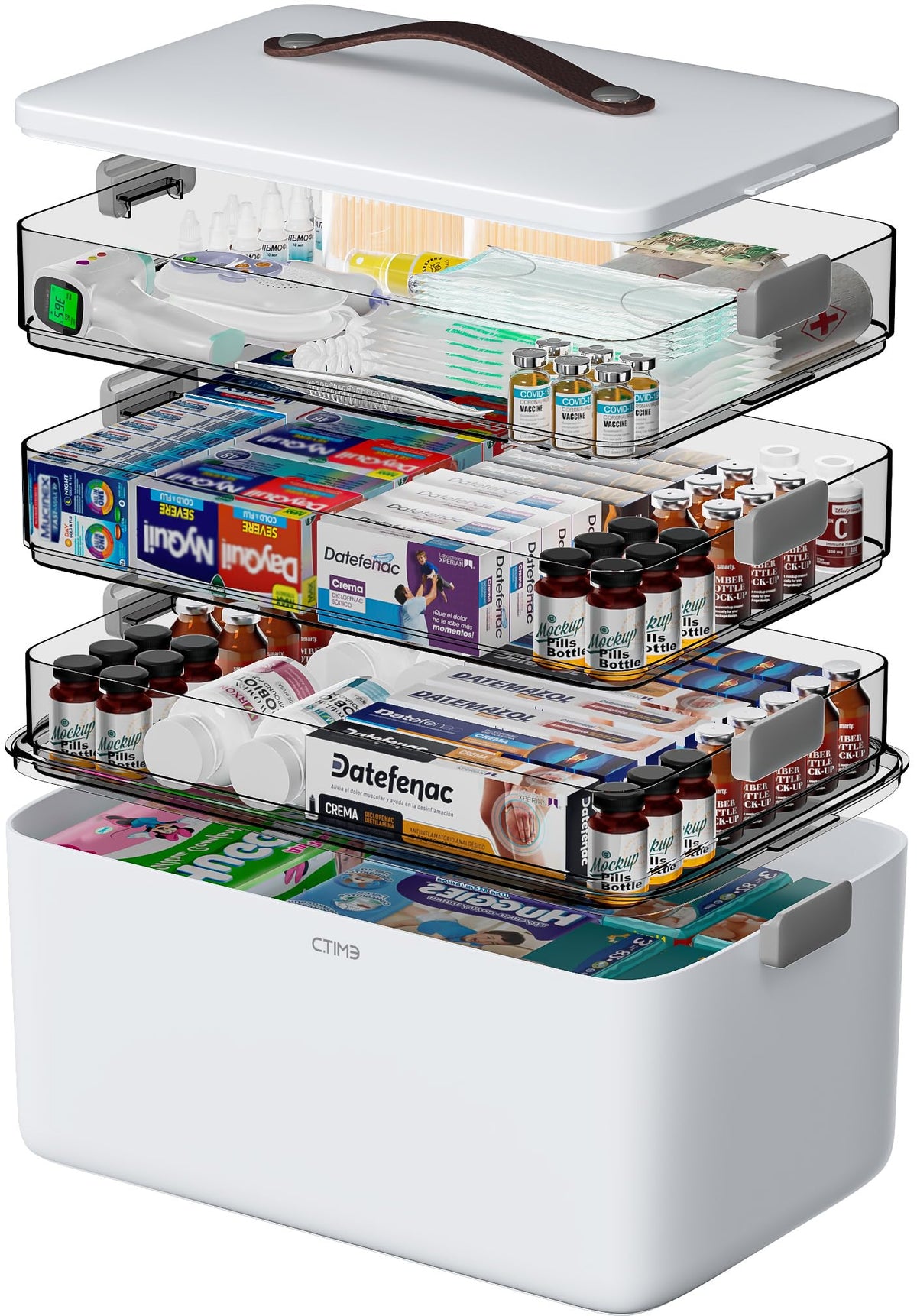 CTIME 3-Tier Medicine Organizer - Portable Medicine Cabinet with Handle | Multipurpose Medical Box, Pill Organizer, Empty First Aid Kit for Home