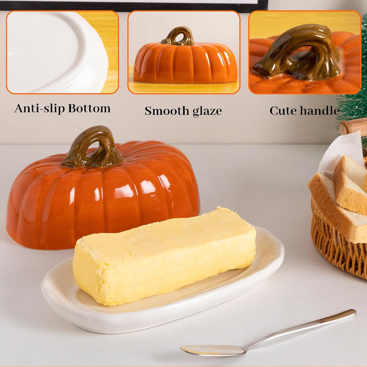 Pumpkin Butter Dish with Lid for Countertop Pumpkin Fall Kitchen Decor