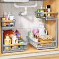 PXRACK Under Sink Organizer, Adjustable Height, 2 Tier Pull Out Under Cabinet Organizer, Slide Out Thickened Metal Under Sink Storage for Kitchen Bathroom Laundry Pantry Cabinet, White, Large-2-Pack