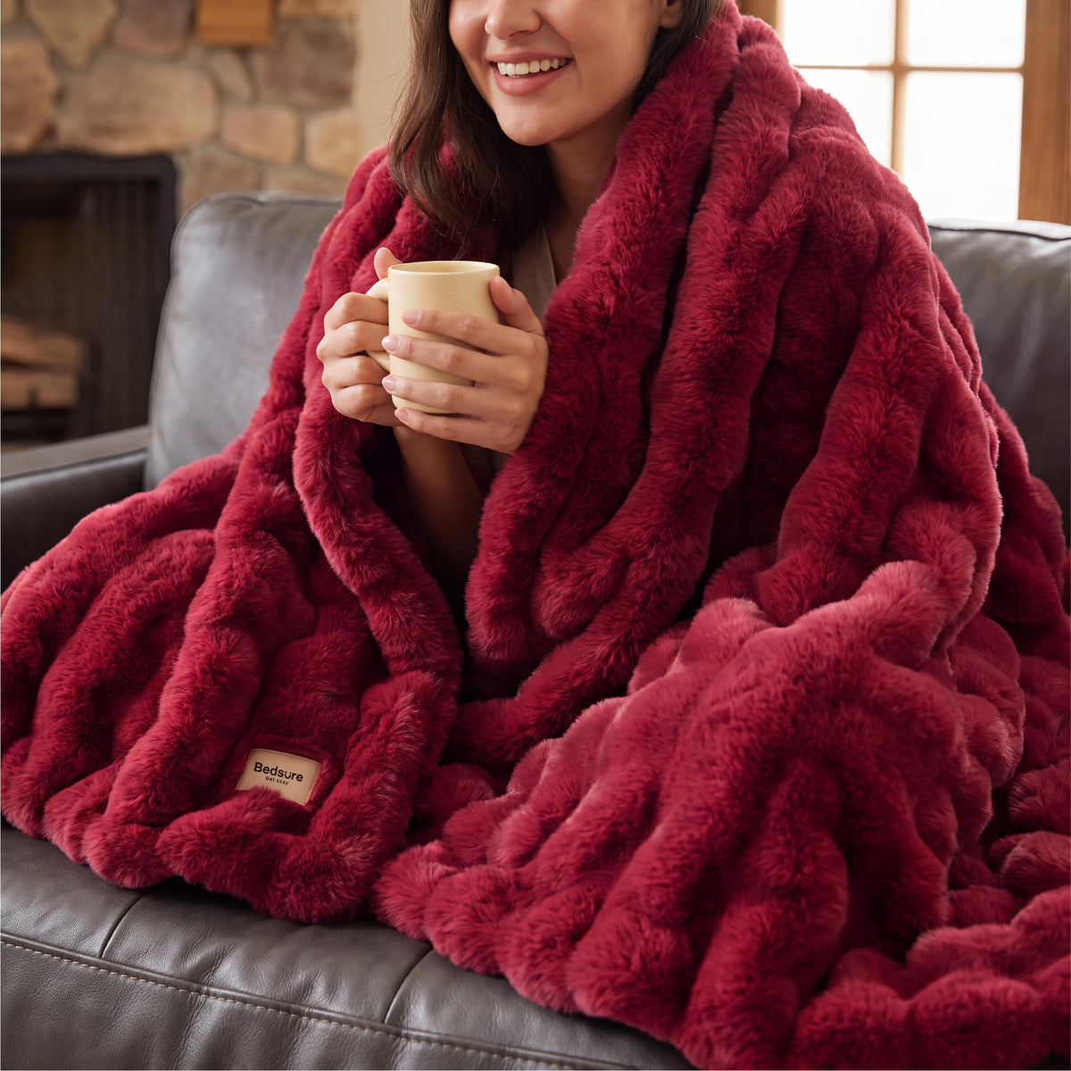 Bedsure Fluffy Bubble Faux Fur Throw Blanket, 50"x60", Cream