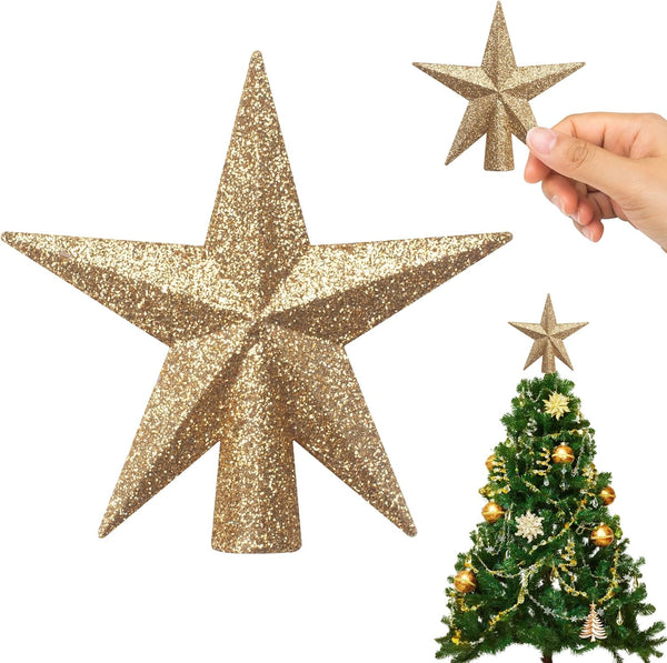 SUNEZLGO Mini Christmas Tree Topper, 3.35 Inch Small Star Treetop, Small Christmas Tree Top, Mini Christmas Tree Ornaments, Ornaments for Tree, Tree Star for Xmas Holiday Party Home Decoration