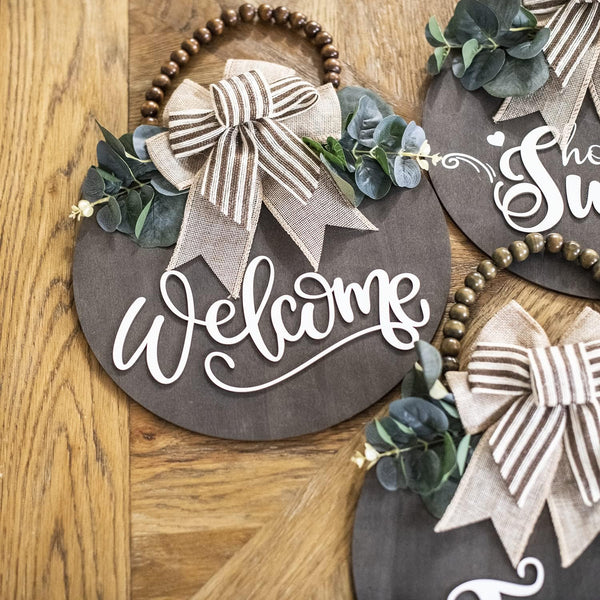 Welcome Sign for Front Door 12 in Wreath Decorations for All Seasons Brown