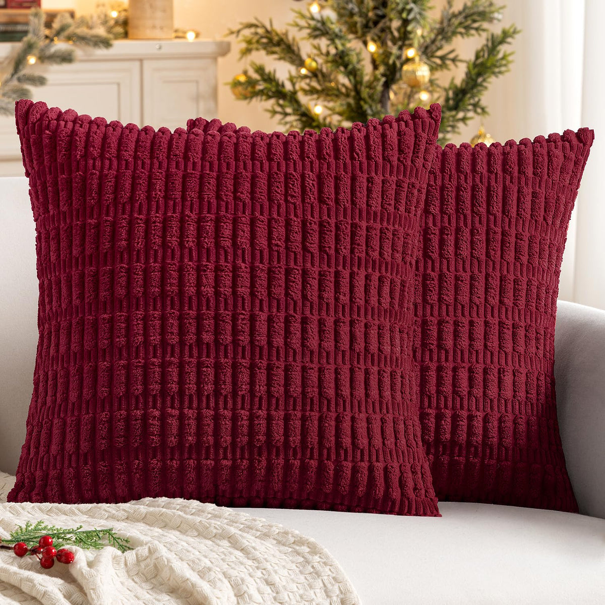MIULEE Fall Decorative Throw Pillow Covers 18x18 Dark Rust Pack of 2