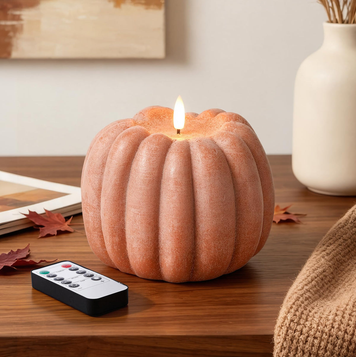 Fall Decor, Fall Decorations for Home, Flameless Pumpkin Candle, Orange