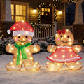 Gingerbread Man Christmas Outdoor Decor with LED Lights, Set of 2