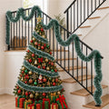 50FT Snowy Green Christmas Tinsel Garland, Metallic Twist Shiny Hanging Garland Ornaments for Xmas Tree Party Supplies Thick Thin Metallic Streamers for Indoor Outdoor Decor