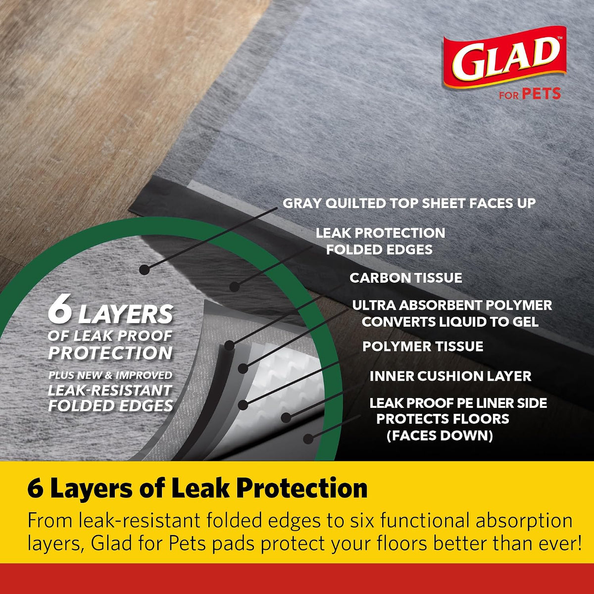 Glad for Pets Activated Carbon Dog Training Pads - Absorbent Large Disposable Dog Pee Pads for Dogs, XL Potty Pads for Dogs, Charcoal Puppy Pads with Adhesive Tabs, Jumbo Dog Pads, 28" x 30", 50 Count