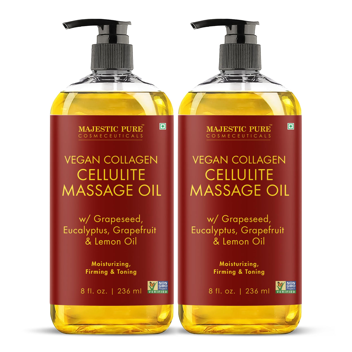 Majestic Pure Firming Body Massage Oil- Helps Smooth the Appearance of Cellulite & Improve Skin Texture- Natural Oils with Collagen- Refreshing Aromatherapy Body Oil for Legs & Full Body - 8 fl oz