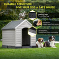 LEMBERI Durable Waterproof Plastic Dog House for Small to Large Sized Dogs, Indoor Outdoor Doghouse Puppy Shelter with Elevated Floor, Easy to Assemble (Gray, 39" L x 35" W x 37.4" H)