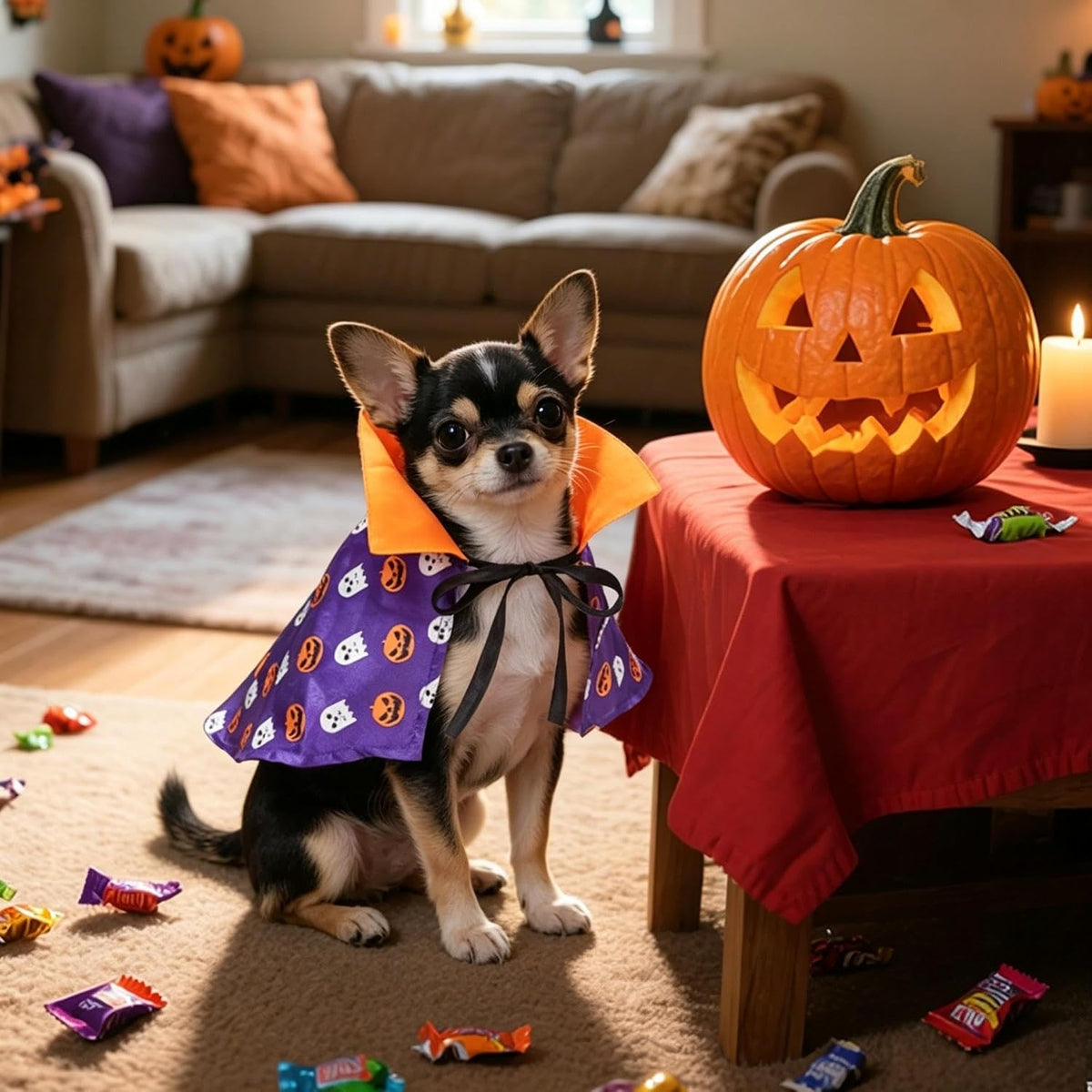 Enjoying Cat Halloween Costume, Pet Vampire Costume for Small Dogs Cats Rabbits, Kitty Pumpkin Cloak Outfit Party Halloween Cosplay