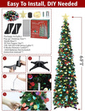 HMASYO 6 FT Pop Up Christmas Tree with 100 LED Timer Lights & Remote, Green Christmas Tinsel Tree, Collapsible Artificial Pencil Tree for Home Office Party Decor, USB Powered, Easy Assembly