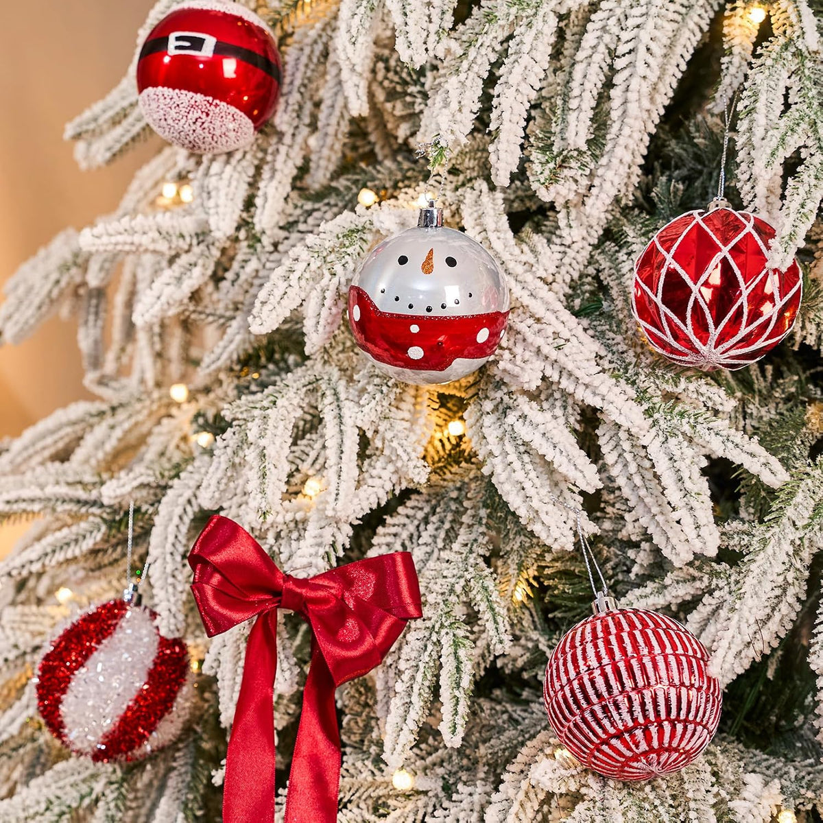 JORNOY 12CT 3.12-Inch Christmas Balls Ornaments for Tree, Red & White