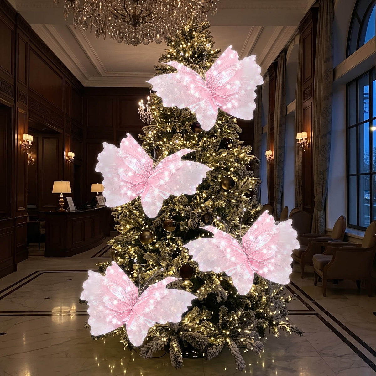 Yinkin 2 Pcs 20'' Christmas Large 3D LED Butterfly Decorations Pink