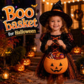 OIASKET Cotton Rope Halloween Pumpkin Basket with Handle, Trick or Treat Bucket for Kids, Woven Boo Candy Basket for Neighborhood Parades & Indoor Holiday Home Decor