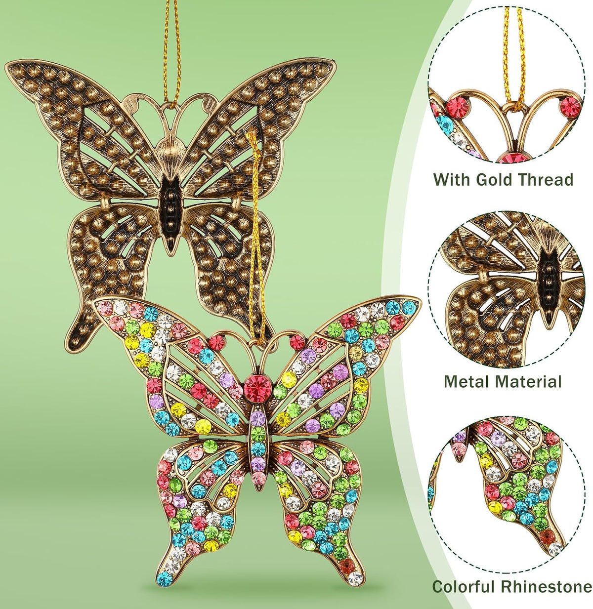 Peryiter 8 Pcs Metal Christmas Ornament Xmas Diamond Ornaments, Butterfly