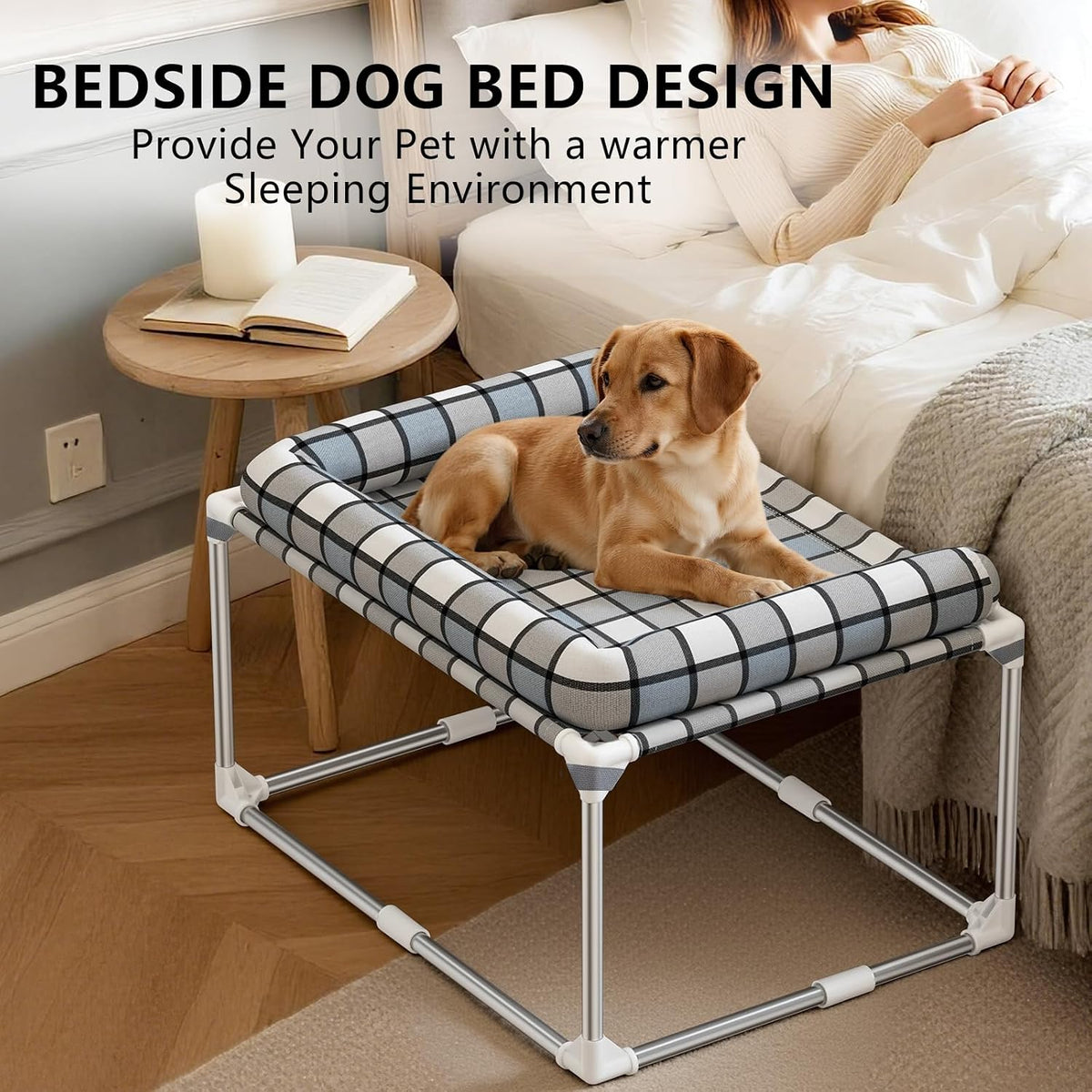 Bedside Cosleeper Dog Bed with Bloster, Height Elevated Pillow Bed Dog