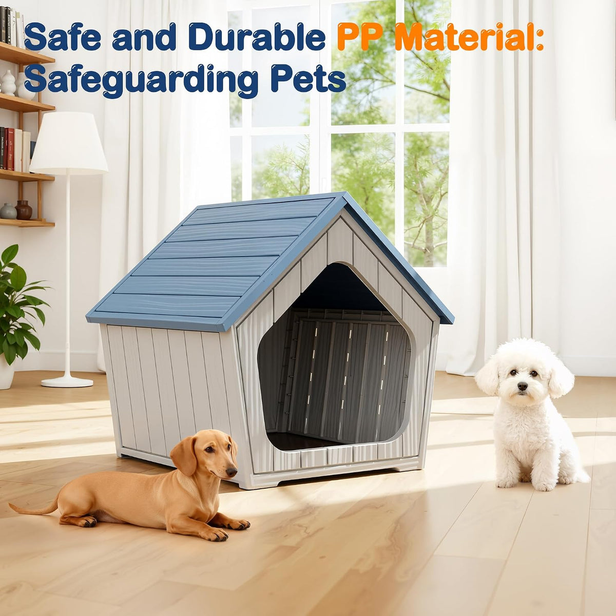 Bifanuo Dog House Outdoor Indoor for Small Dogs - Plastic Pet Shelter, Easy-Assemble & Weather-Resistant for Living Room, Balcony (Blue, 18" L x 22.4" W x 22.2" H)