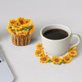 Crochet Flower Coasters, Handmade Bouquet Coasters with Crochet Plant Pot (Sunflower Yellow, 1Pc)