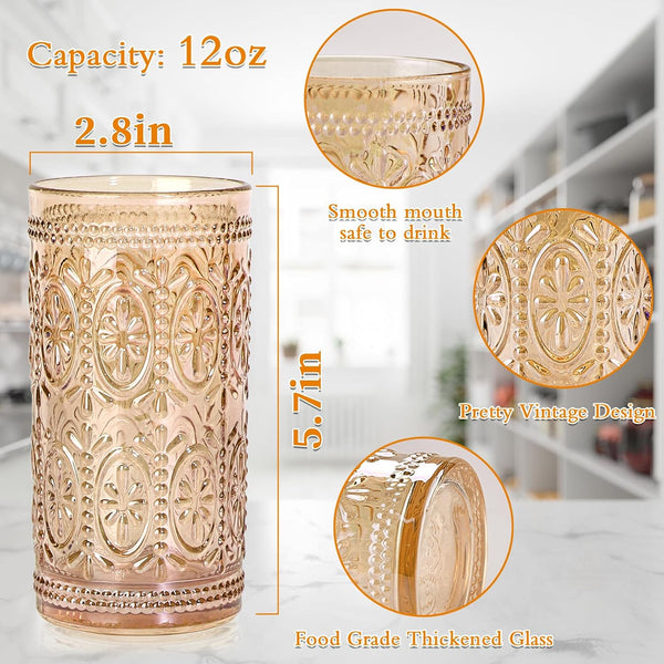Darlion Amber Drinking Glasses, Vintage Glassware, 12oz Highball Glasses | Lead-Free Glass, Food Grade Glass, Durable&Sturdy, Vintage Decoration
