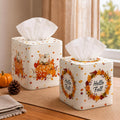 Thyle 2 Pcs Fall Tissue Box Cover Square, Pumpkin PU Leather Tissue Holder
