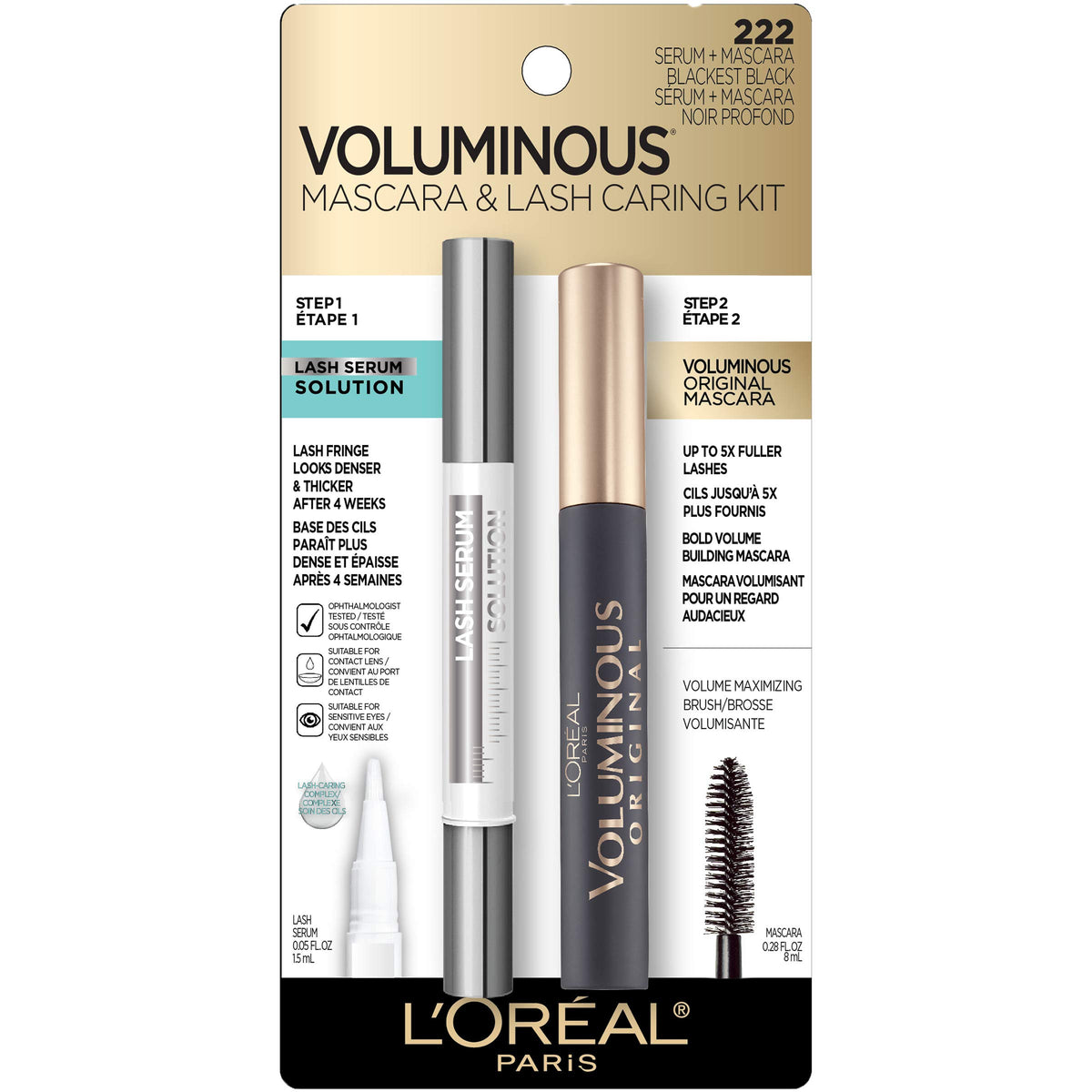 L’Oreal Paris Original Voluminous Mascara, Building Mascara Volume and Length Formula, Washable, Blackest Black, 0.26 Fl Oz., 1 Count