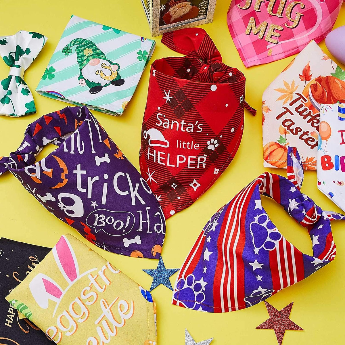 Weewooday 9 Pcs Holiday Dog Bandanas Halloween Trick or Treat Thanksgiving Christmas Bandanas Birthday Scarf Adjustable Large Pet Washable Scarves for Medium Boy Costume Supply