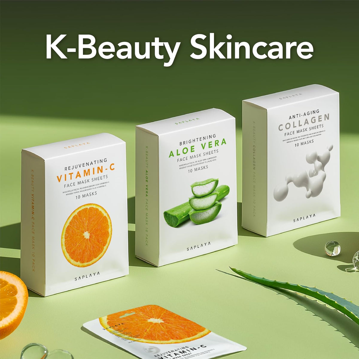 K-Beauty Facial Skincare Natural Beauty Multi-Pack Face Sheet Masks Balanced Skin Care Made In South Korea 10 Pack Vitamin-C