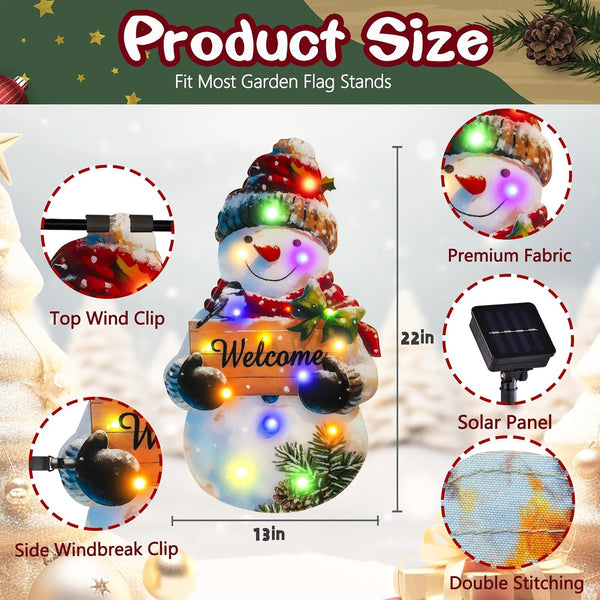 12x18 Lighted Christmas Snowman Garden Flag,  Outdoor Decor