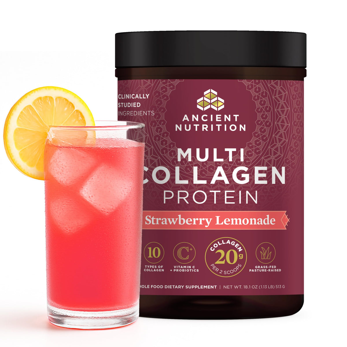 Ancient Nutrition Collagen Peptides Powder, Multi Collagen Protein, Women & Men, Vitamin C, Probiotics, Hydrolyzed Collagen, Supports Skin, Joints, Gut Health, Unflavored (40 Servings)