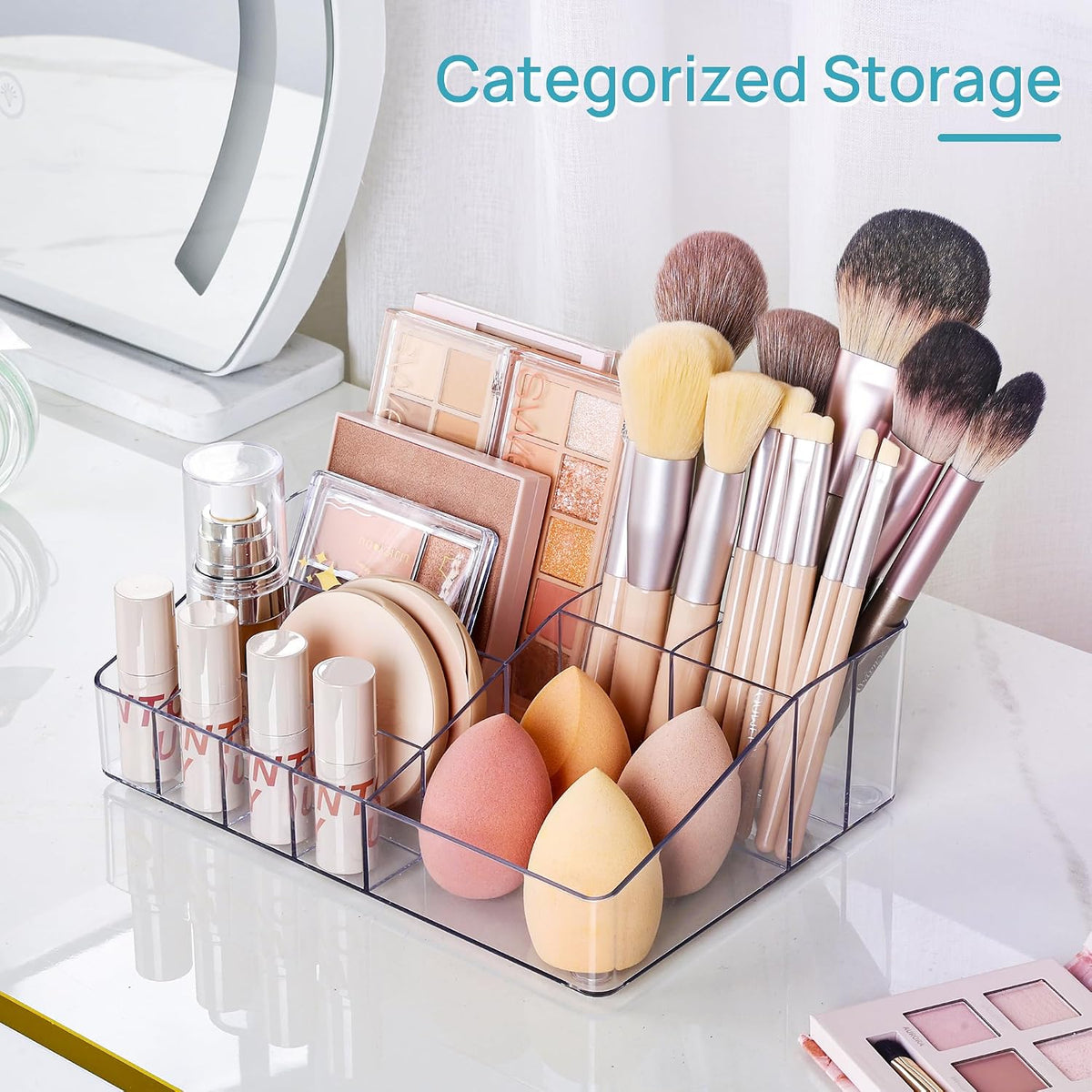 Vtopmart 3 Tier Clear Makeup Organizer with 2 Drawers | Smart Storage Layout, Clear for Better Visibility, Stackable, Large Capacity, for Makeup Lipstick Brush Skincare