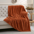 Puncuntex Burnt Orange Throw Blanket 50"×60" Fuzzy 3D Jacquard Decorative