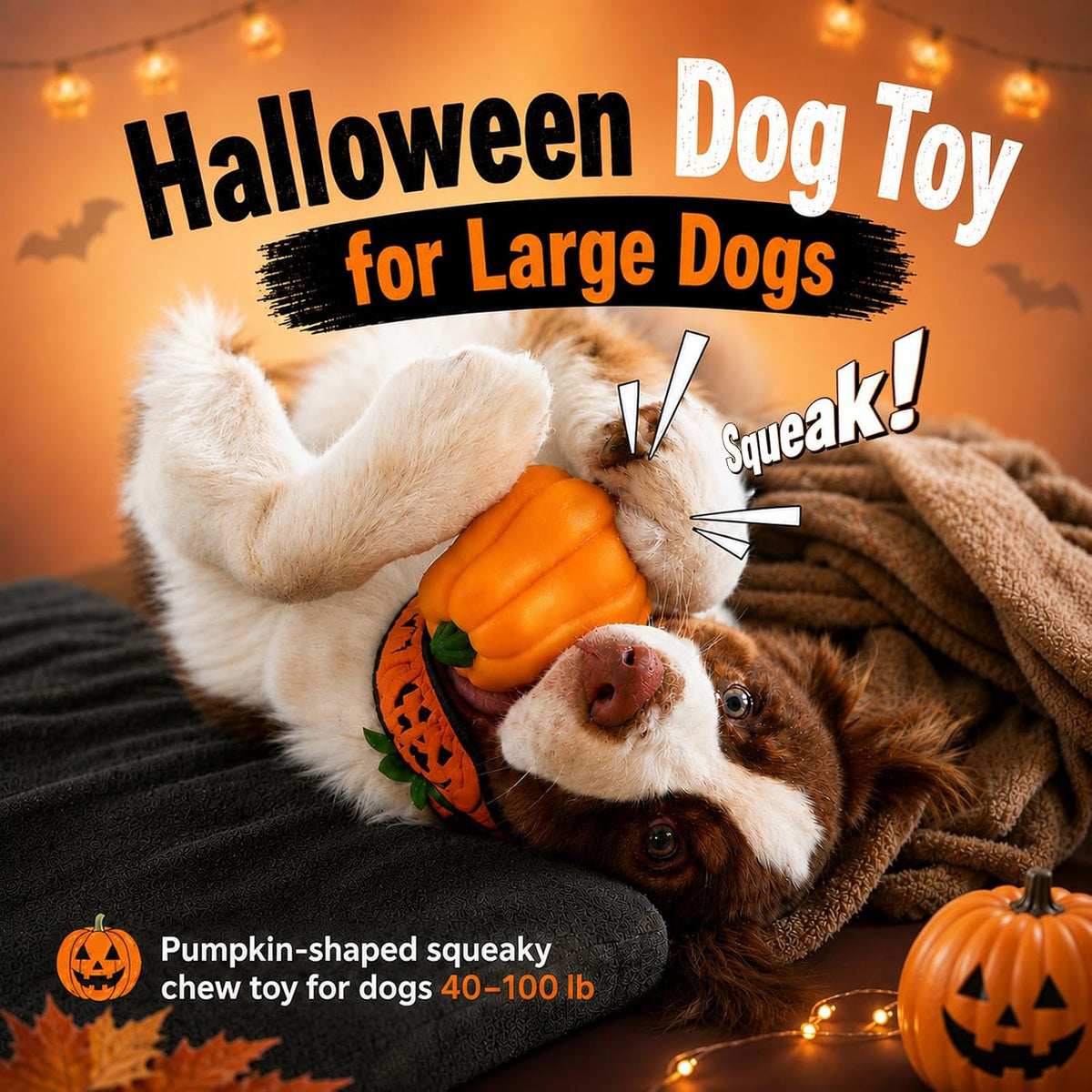 Halloween Dog Toys for Large Dogs, Tough Pumpkin Toy for Aggressive Chewers
