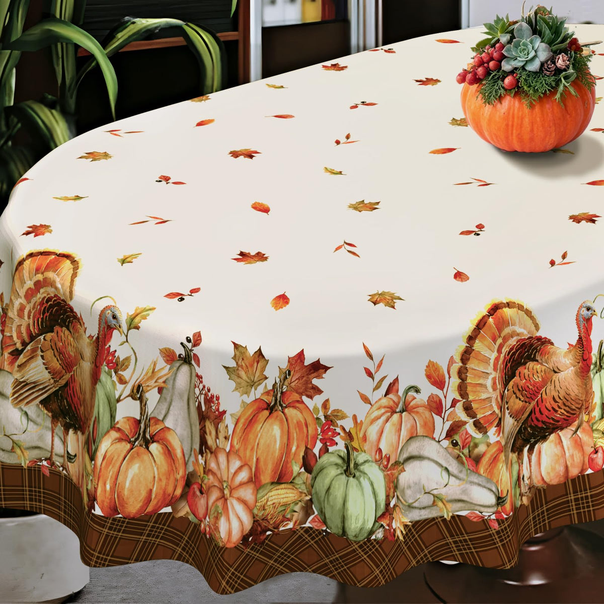 Fall Thanksgiving Tablecloth Waterproof Pumpkin Table Cloths for Autumn Harvest Indoor Outdoor Dining Room Decor-60 * 84" Oval