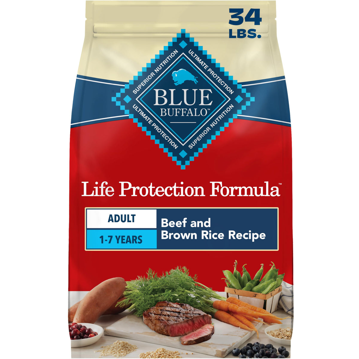 Blue Buffalo Life Protection Formula Lamb & Brown Rice Adult Dry Dog Food, Supports Immunity with Antioxidant-Rich LifeSource Bits, Promotes Healthy Muscle Development, Skin & Coat Health, 15 lbs.