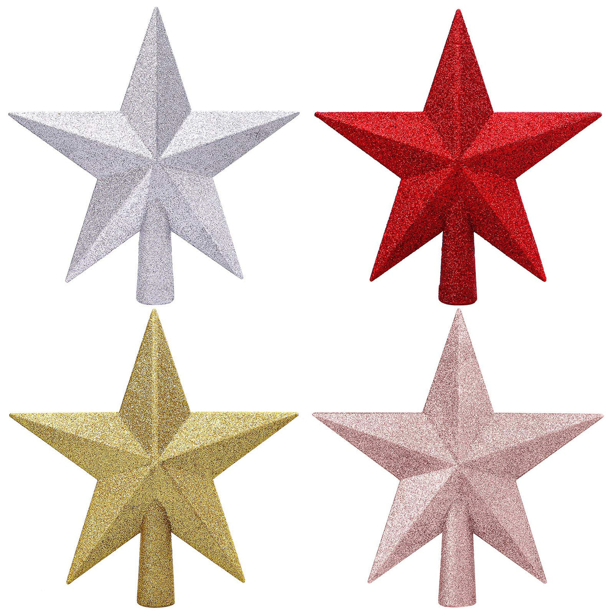 Aneco 2 Pack Glittered Christmas Tree Topper Star Treetop for Small Christmas Tree Decoration or Home Decor, Hard Plastic