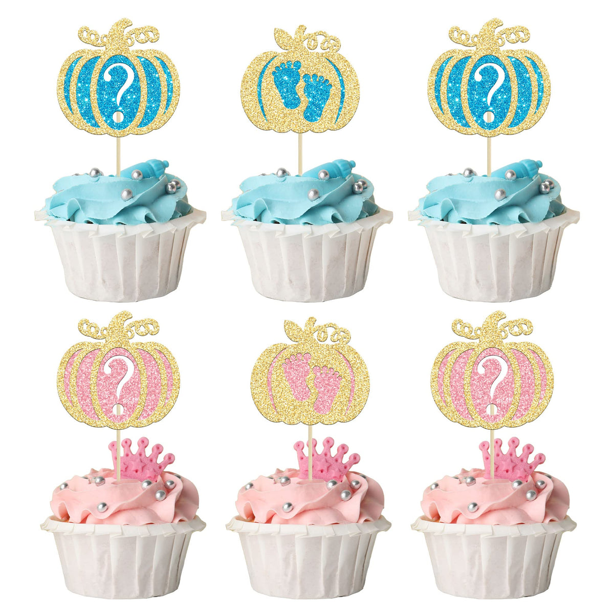 24pc Little Pumpkin Cupcake Toppers - Glitter Pumpkin Cupcake Picks - Baby Shower Decorations - Fall Harvest Theme - Kids Birthday Party Supplies