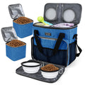 BAGLHER Pet Travel Set Airline-Approved Carrier for Small/Medium Cats & Dogs + Travel Bag with Food Containers & Silicone Bowls, Grey & Green