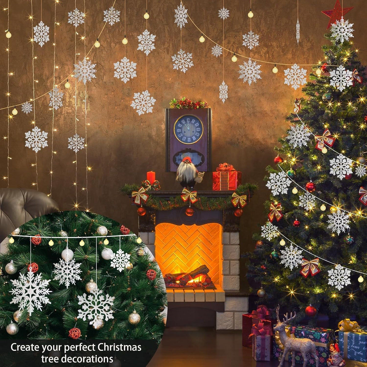 kockuu Christmas Decorations Snowflake Ornament White for Tree Decor Craft