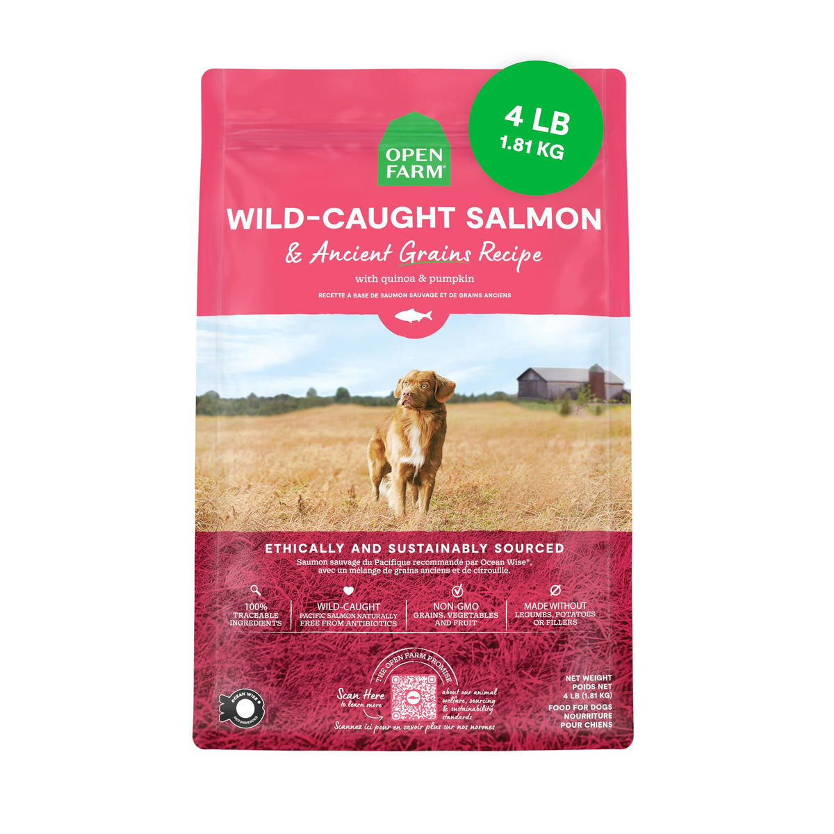 Open Farm, Ancient Grains Dry Dog Food, Protein-Rich & Nutrient Dense, 90% Animal Protein Mixed with Non-GMO Fruits, Veggies and Superfoods, Grass-Fed Beef Recipe, 4lb Bag