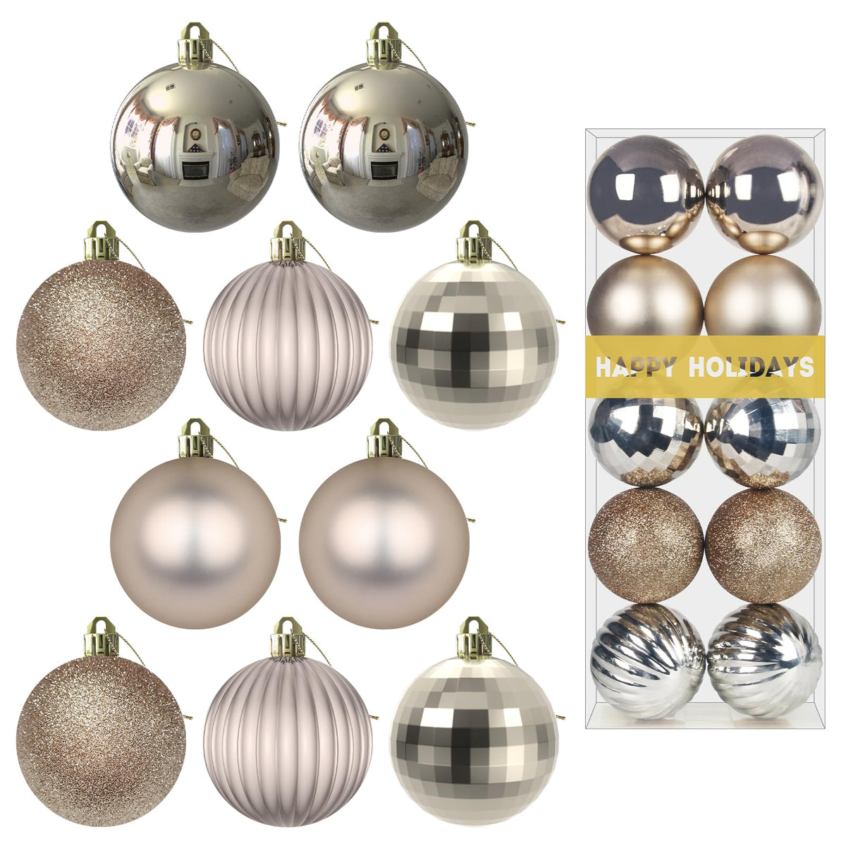 White 4.0" Large Christmas Balls - Christmas Tree Decoration Ornaments Shatterproof Hanging Balls for Birthday Halloween Holiday Wedding Decorations Set of 4pcs