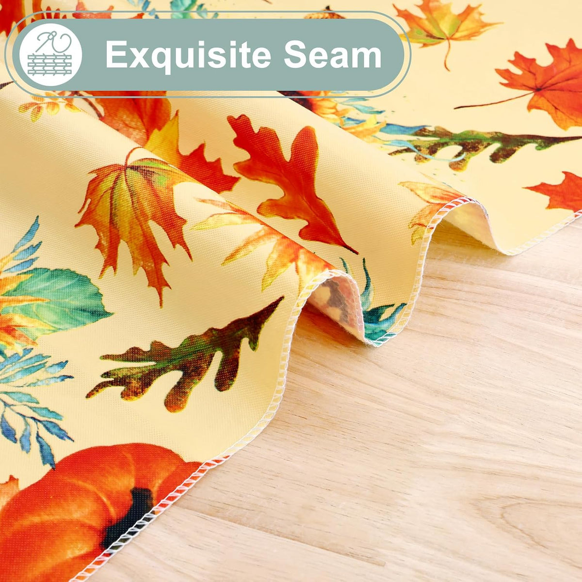 Rectangle Waterproof Vinyl Table Cloth, Wipeable Tablecloth with Flannel Backing, Plastic Table Cover for Fall, Thanksgiving (Pumpkin, 52" x 70")
