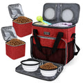 BAGLHER Pet Travel Set Airline-Approved Carrier for Small/Medium Cats & Dogs + Travel Bag with Food Containers & Silicone Bowls, Grey & Green