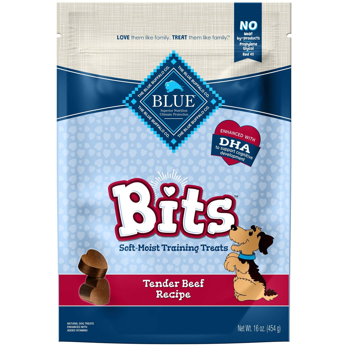 Blue Buffalo Bits Beef Soft & Chewy Dog Treats, Bite-Sized for Training, Made with Real Beef & Enhanced with DHA, Heart-Shaped Dog Treats, Made in the USA with Natural Ingredients, 19 oz.