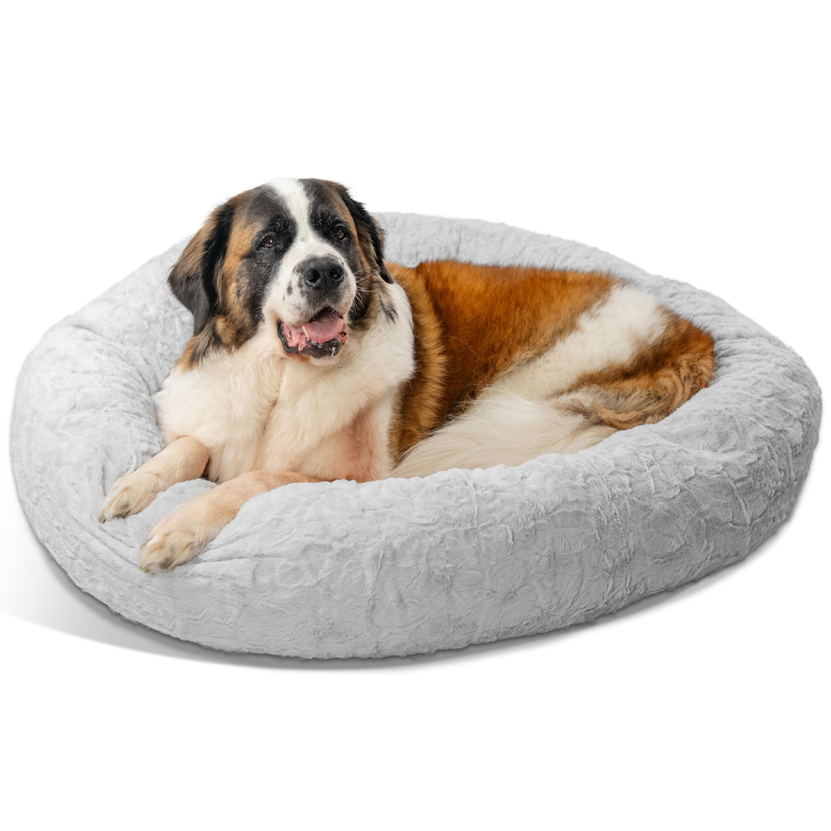 Best Friends by Sheri The Original Calming Donut Dog Bed for Large Dogs up to 100 lbs, Shag Faux Fur, Taupe, Large, 36" x 36"