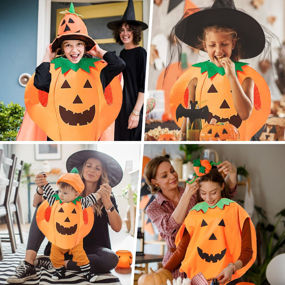 Halloween Pumpkin Costume for Kids 3PCS Set with Hat and Bag