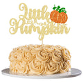 24pc Little Pumpkin Cupcake Toppers - Glitter Pumpkin Cupcake Picks - Baby Shower Decorations - Fall Harvest Theme - Kids Birthday Party Supplies
